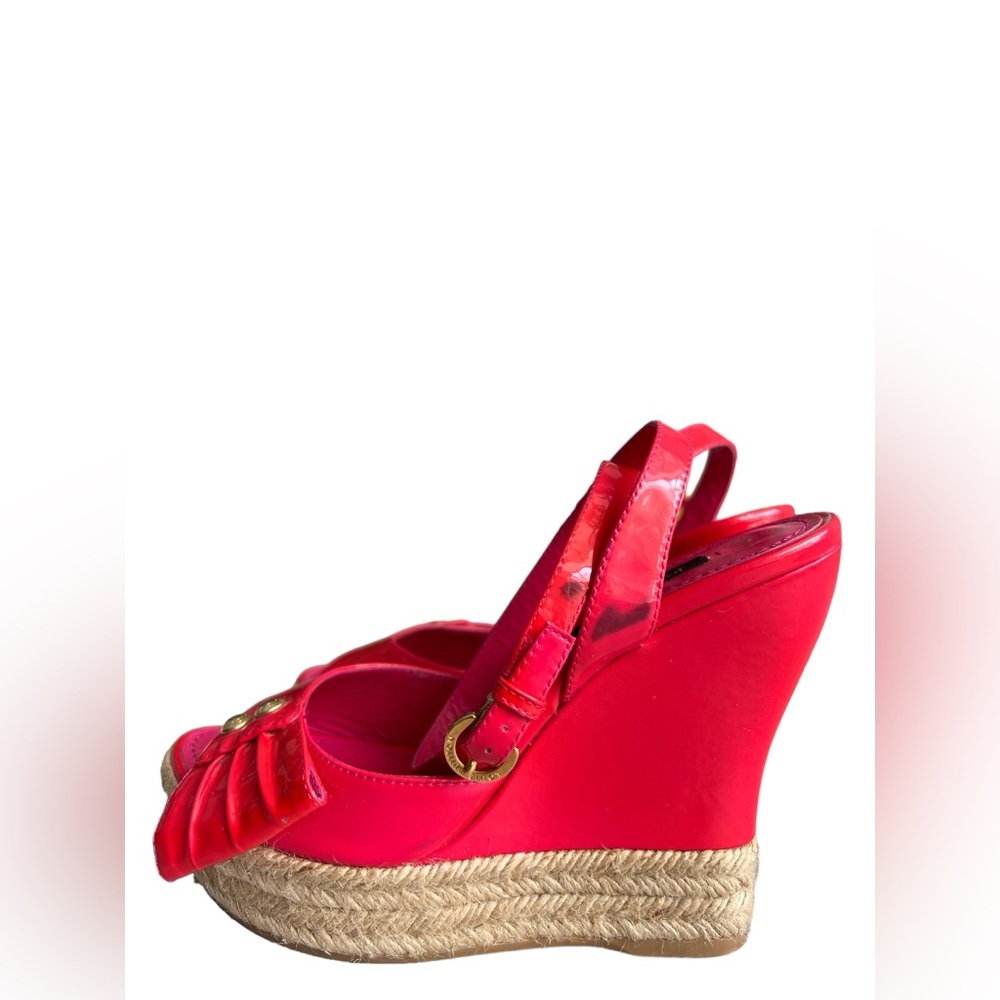 LOUIS VUITTON Monogram Vernis Wedge Sandals Rose Pop 36 - Picture 6 of 15